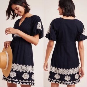 Anthropologie orla embroidered bubble sleeves dress